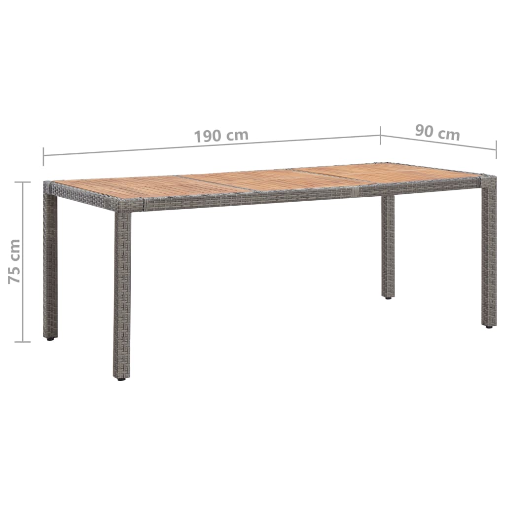 vidaXL Puutarhapöytä harmaa 190x90x75 cm polyrottinki ja akaasiapuu
