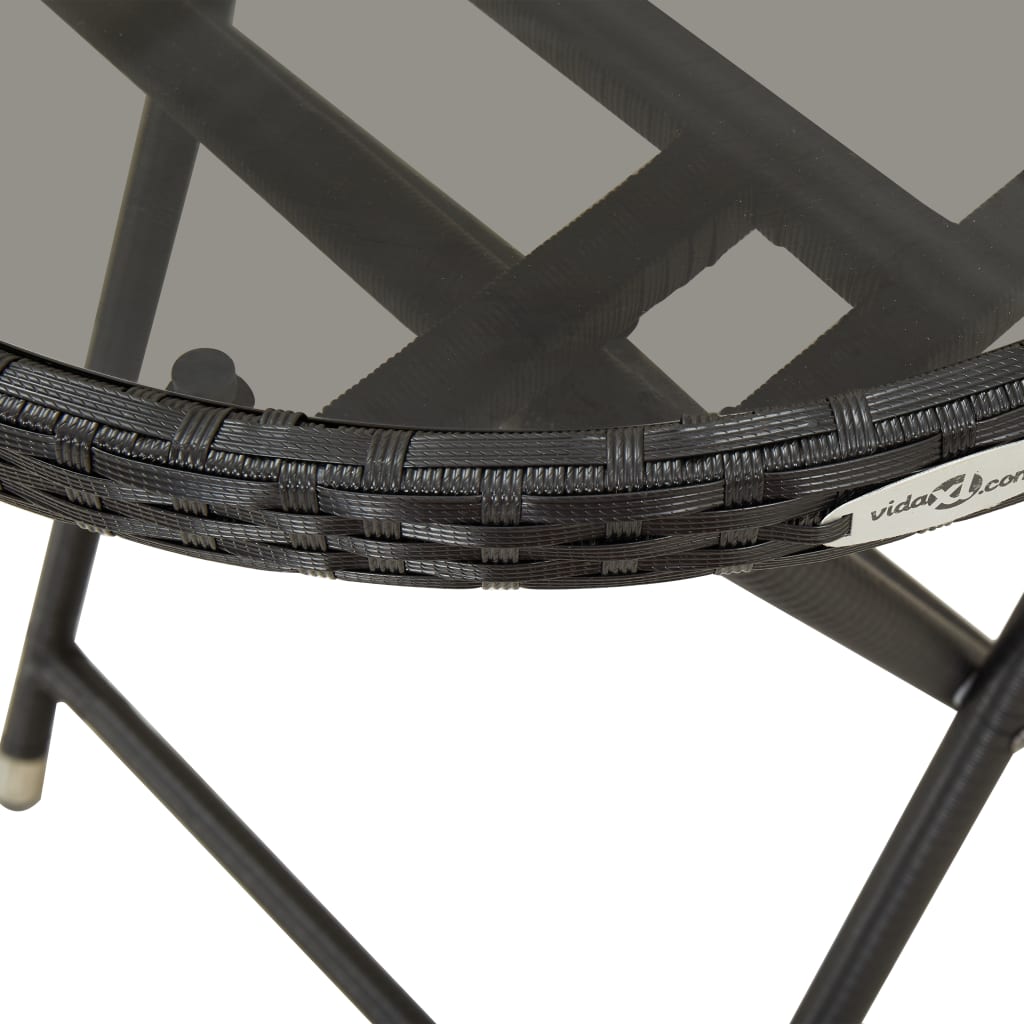 vidaXL Teepöytä musta 60 cm polyrottinki ja karkaistu lasi