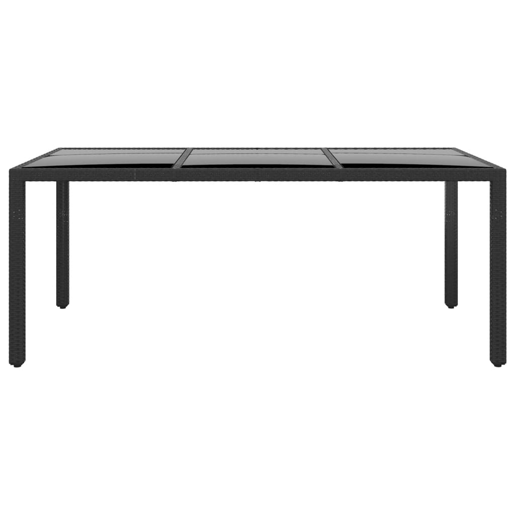 vidaXL Puutarhapöytä 190x90x75 cm karkaistu lasi ja polyrottinki musta