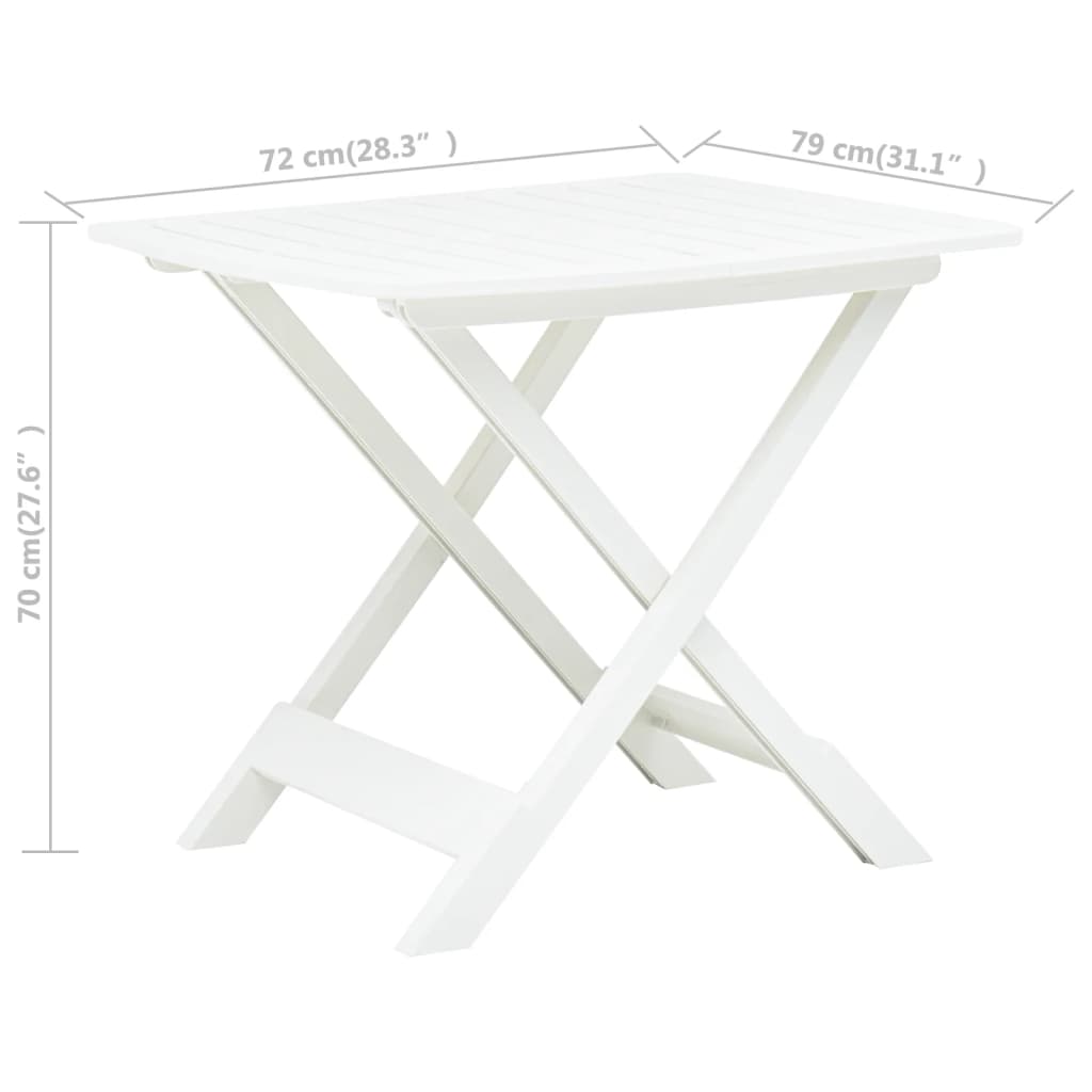 vidaXL Kokoontaittuva puutarhapöytä valkoinen 79x72x70 cm muovi