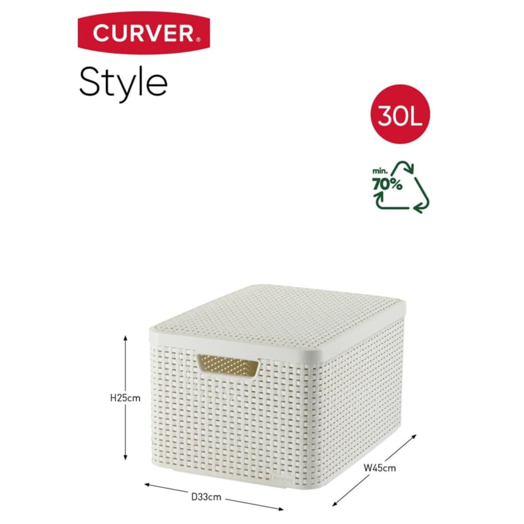 Curver Style Säilytyslaatikko kannella L 30 l kermanvalkoinen