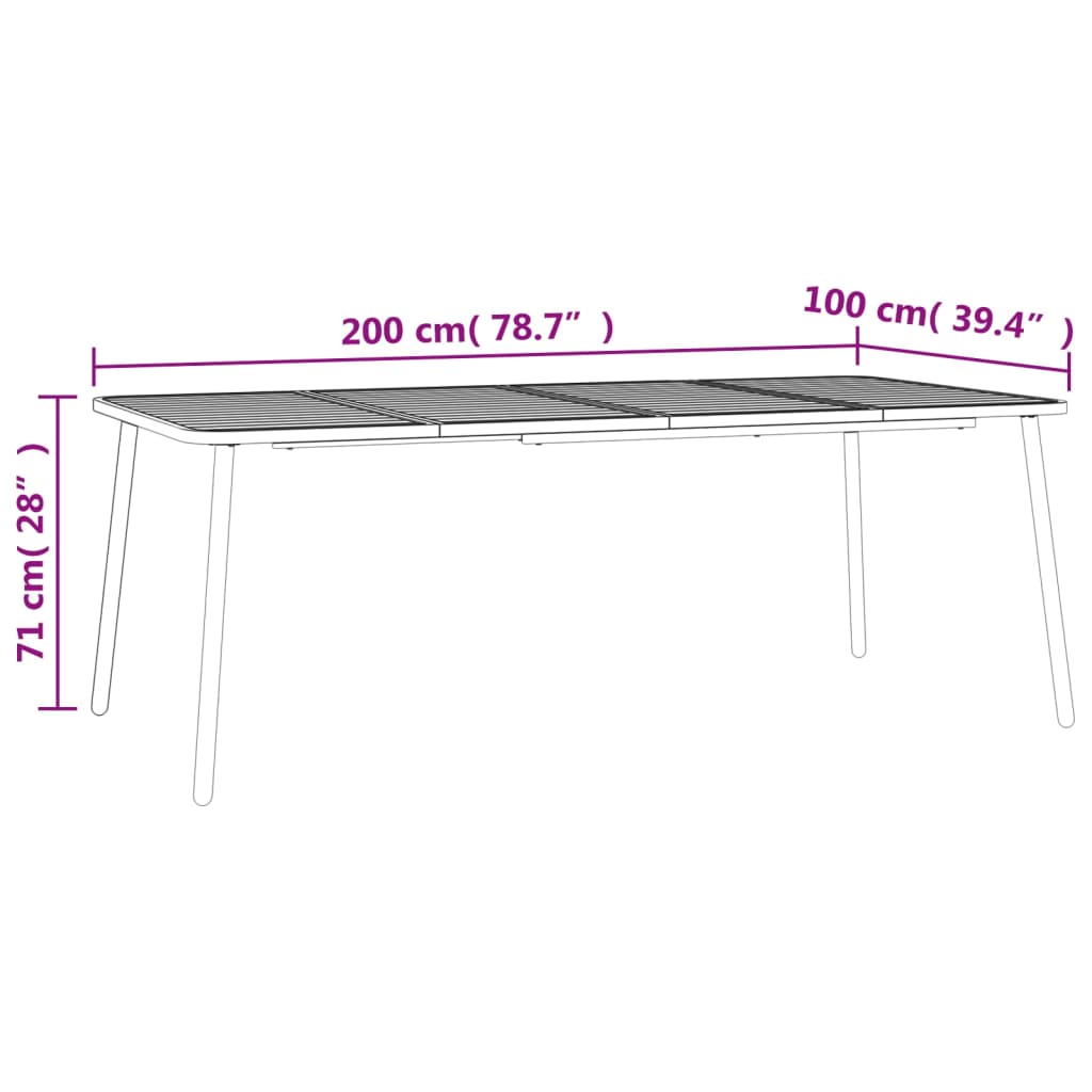 vidaXL Puutarhapöytä antrasiitti 200x100x71 cm teräs