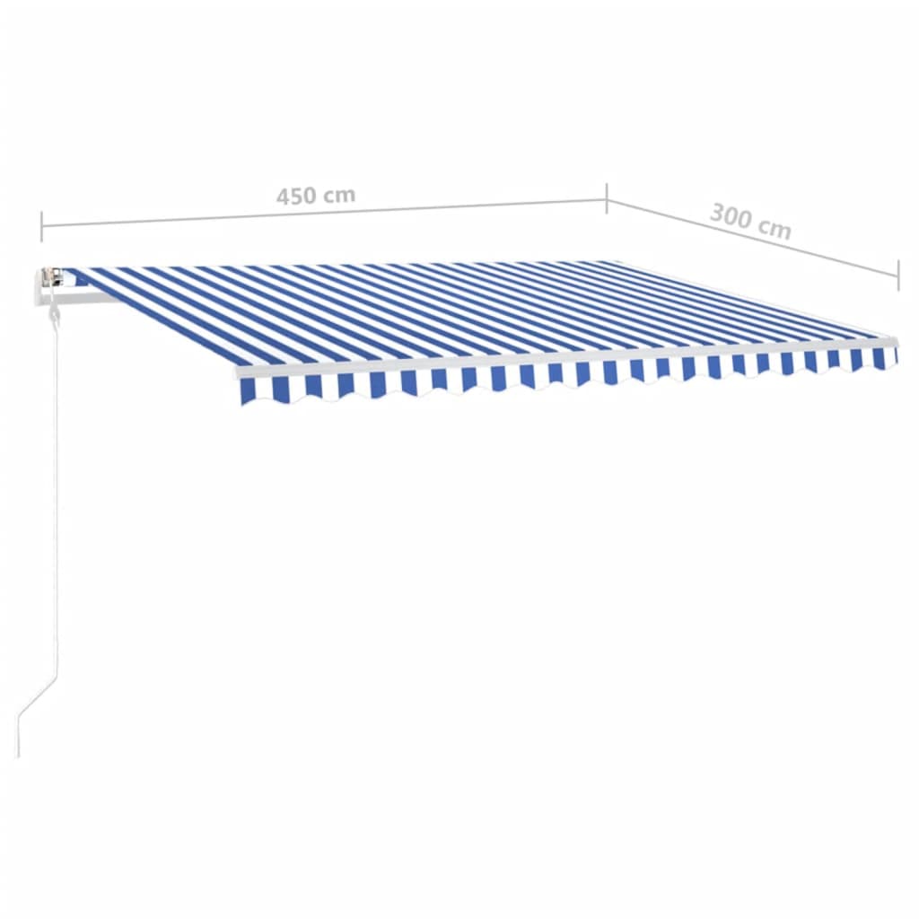vidaXL Manuaalisesti kelattava markiisi tolpilla 4,5x3 m sinivalkoinen