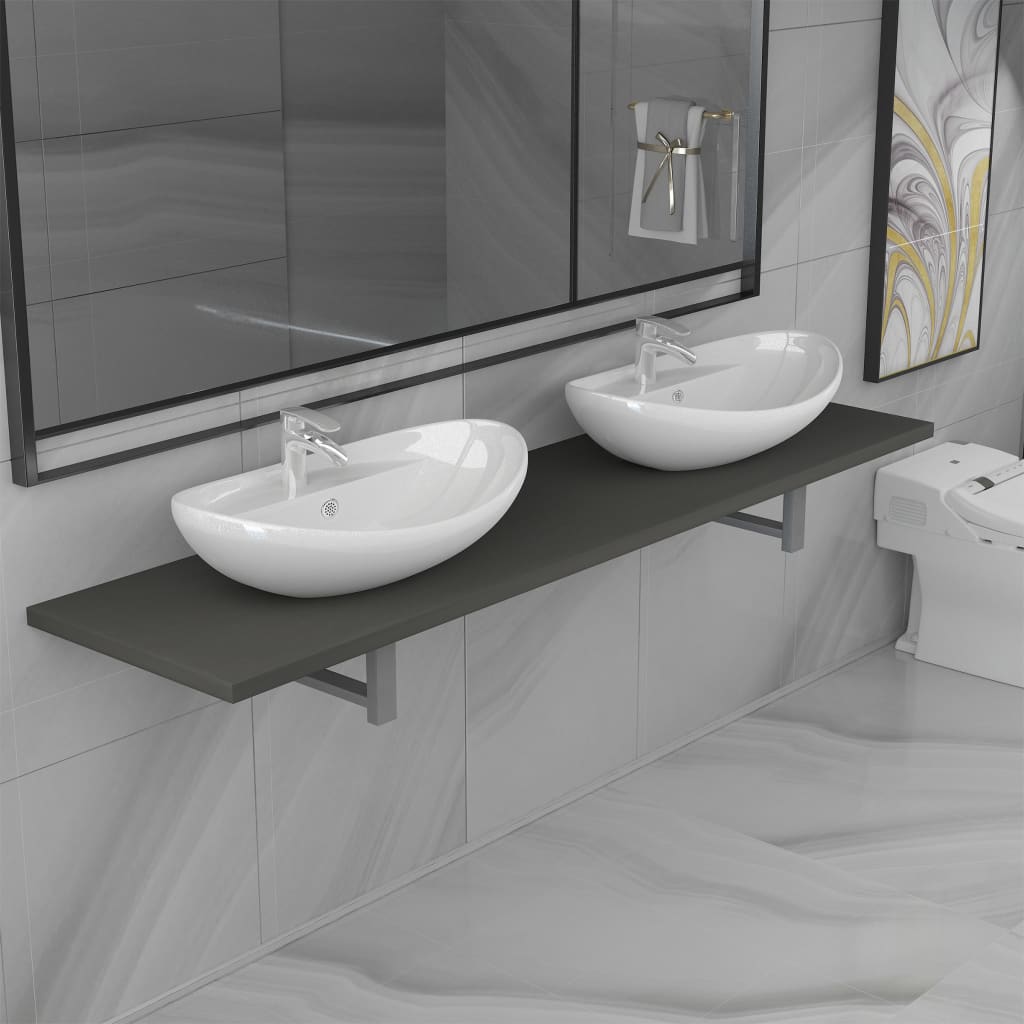 vidaXL Kolmiosainen kylpyhuoneen kalustesarja keraaminen harmaa