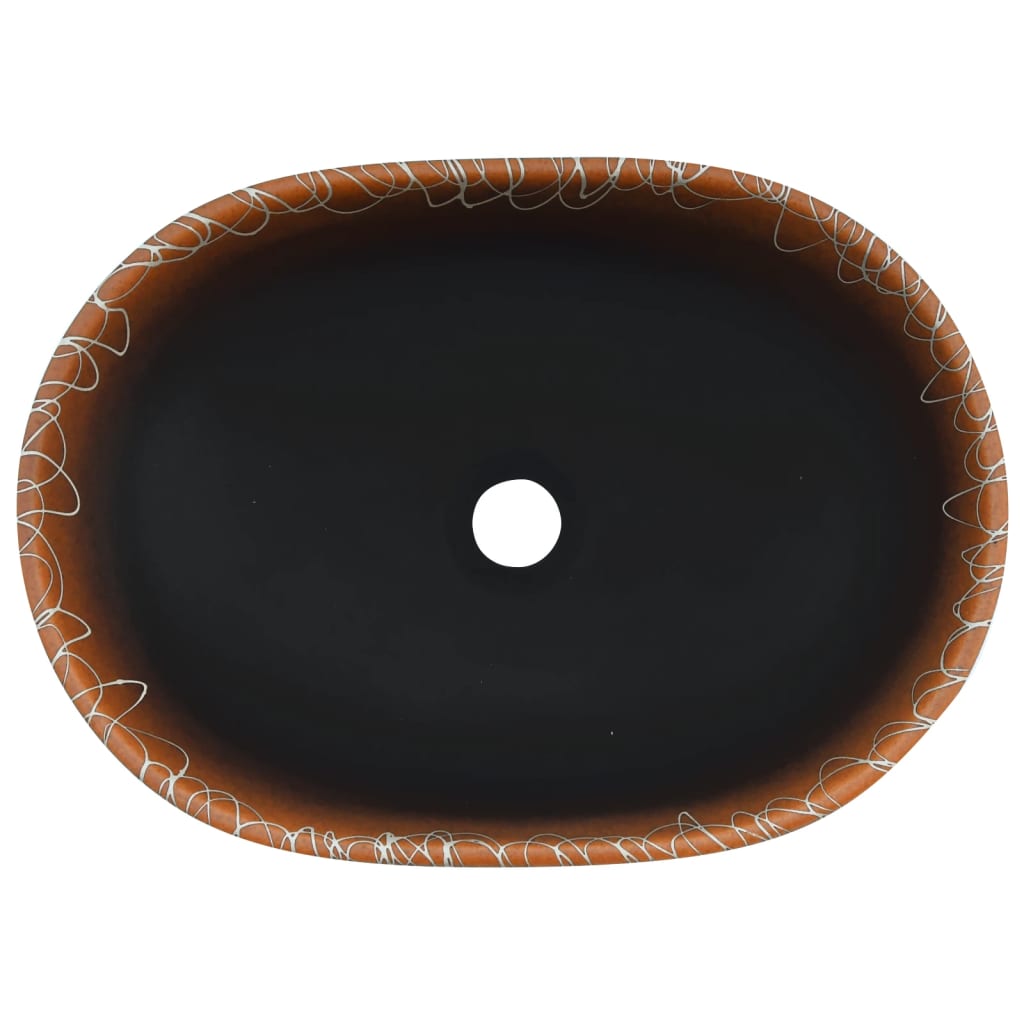 vidaXL Pesuallas työtasolle musta/oranssi ovaali 47x33x13cm keraaminen