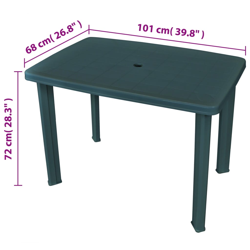 vidaXL Puutarhapöytä vihreä 101x68x72 cm muovi