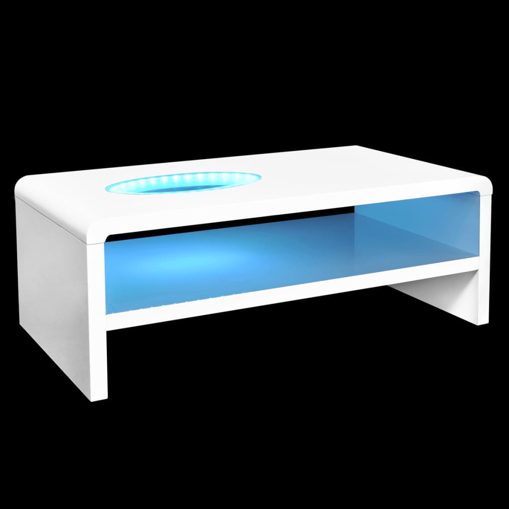 vidaXL Sohvapöytä pyöristetyt kulmat ja LED-valot Korkeakiilto valk.