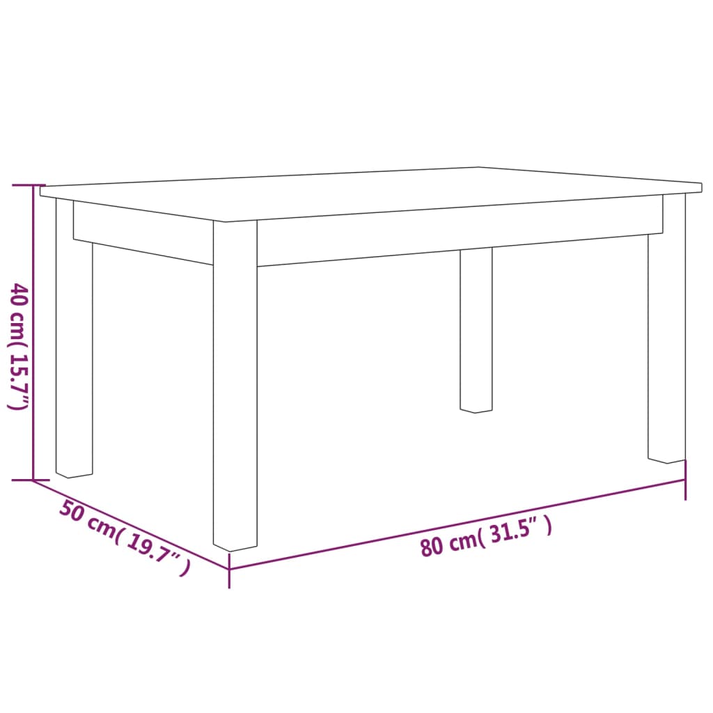 vidaXL Sohvapöytä harmaa 80x50x40 cm täysi mänty