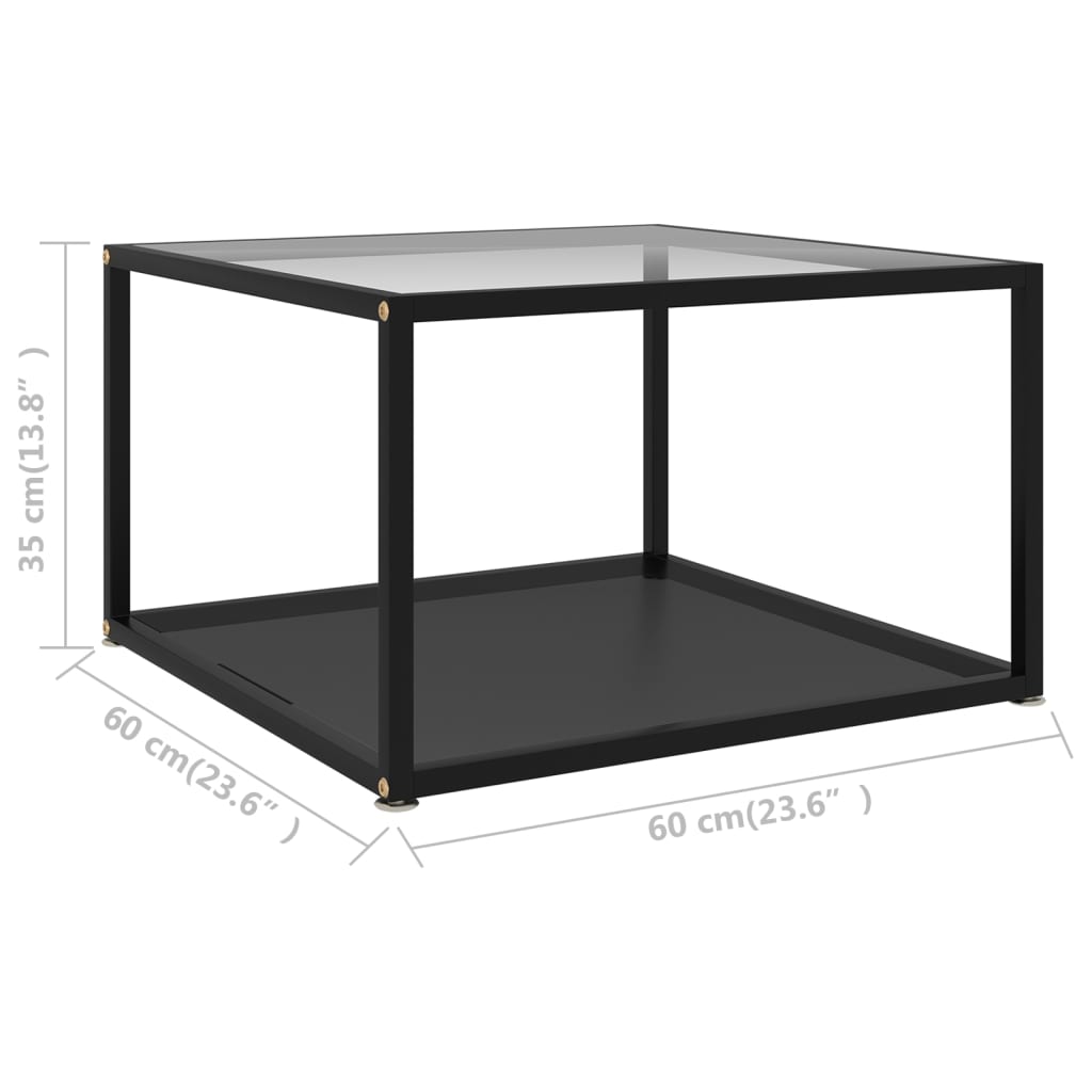 vidaXL Sohvapöytä läpinäkyvä ja musta 60x60x35 cm karkaistu lasi