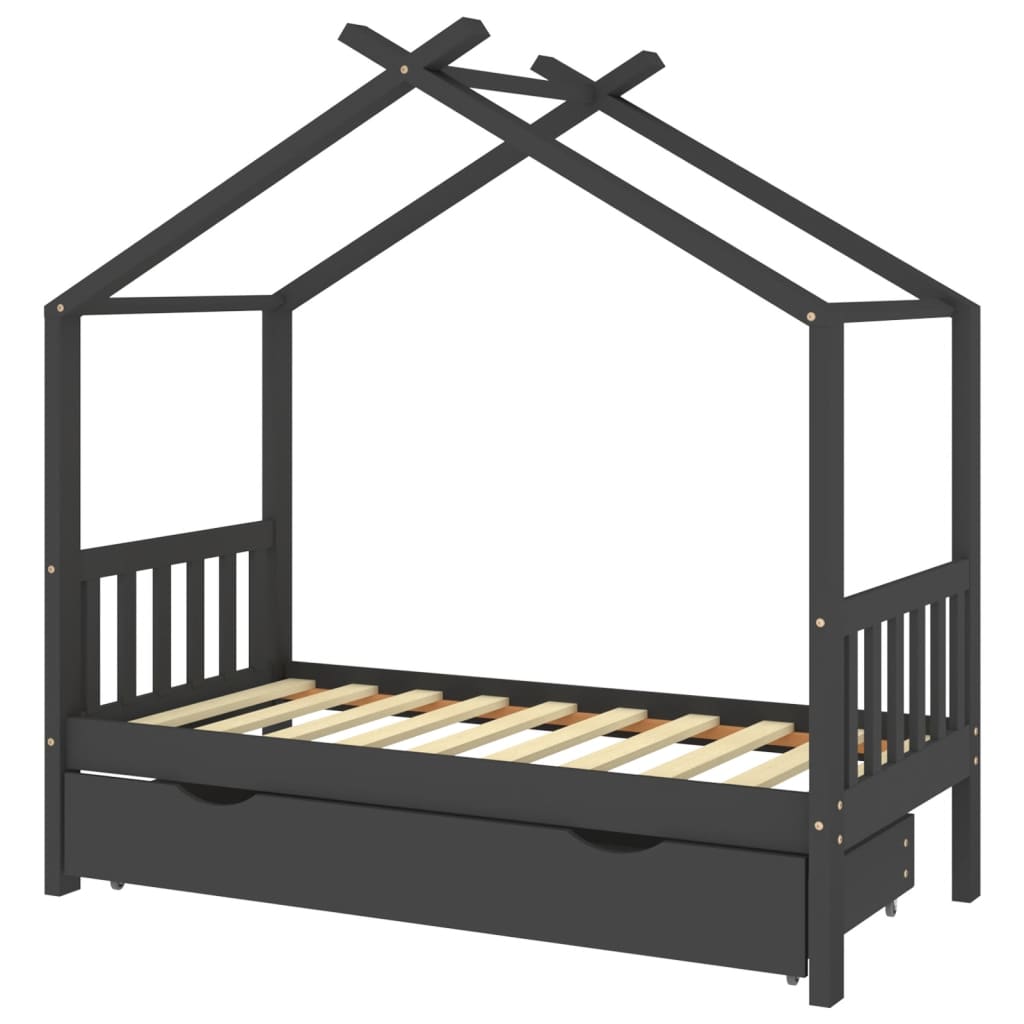 vidaXL Lasten sängynrunko laatikolla t.harmaa täysi mänty 80x160 cm
