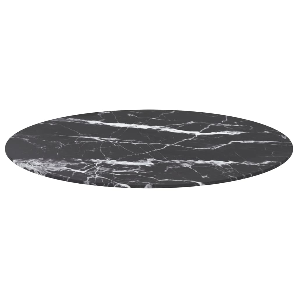 vidaXL Pöytälevy musta Ø80x1 cm karkaistu lasi marmorikuvio
