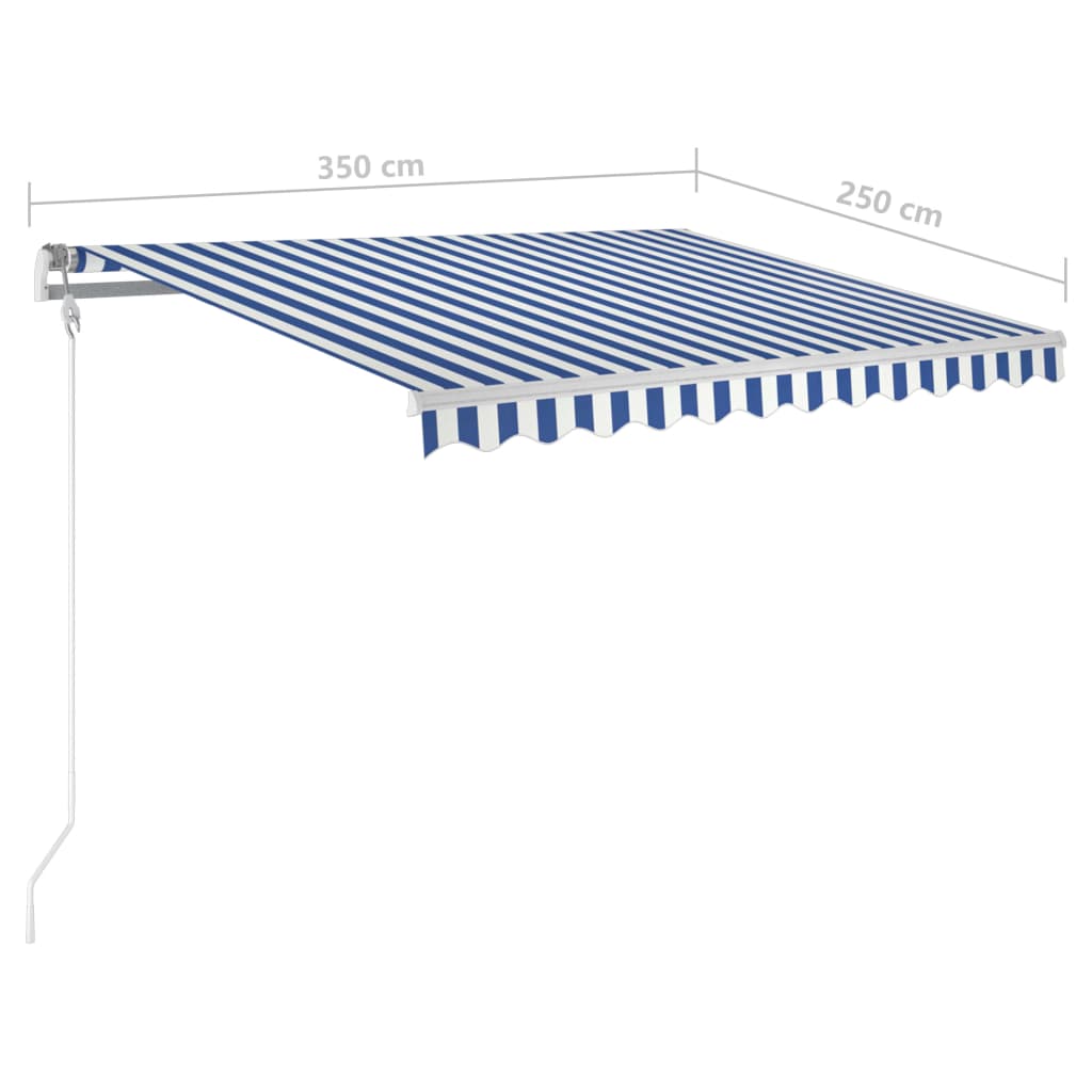 vidaXL Manuaalisesti kelattava markiisi tolpilla 3,5x2,5 m sinivalk.