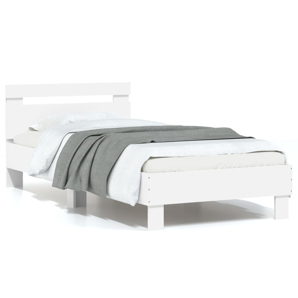 vidaXL Sängynrunko päädyllä ja LED-valoilla valkoinen 75x190 cm