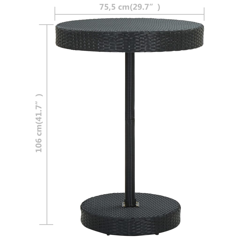 vidaXL Puutarhapöytä musta 75,5x106 cm polyrottinki