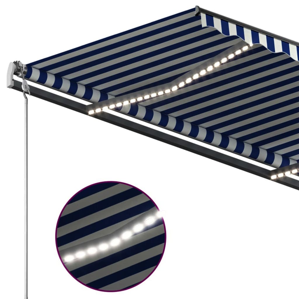 vidaXL Manuaalisesti kelattava markiisi LEDillä 3,5x2,5 m sinivalk.