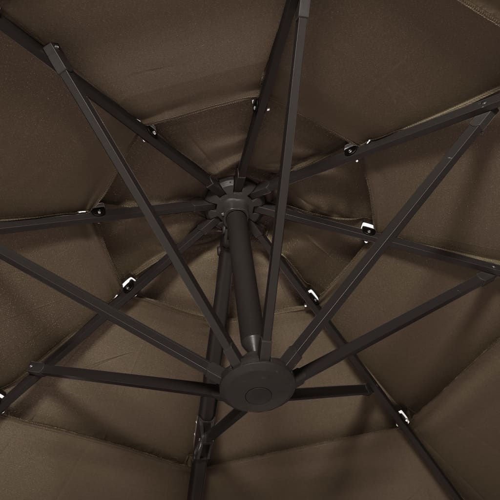 vidaXL 4-tasoinen aurinkovarjo alumiinitanko ruskeanharmaa 3x3 m