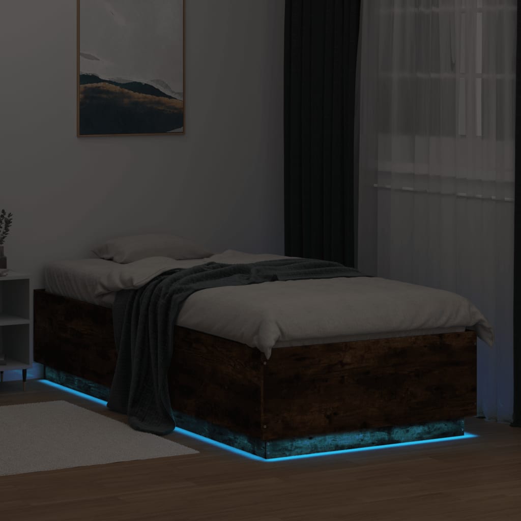 vidaXL Sängynrunko LED-valoilla savutammi 90x200 cm tekninen puu