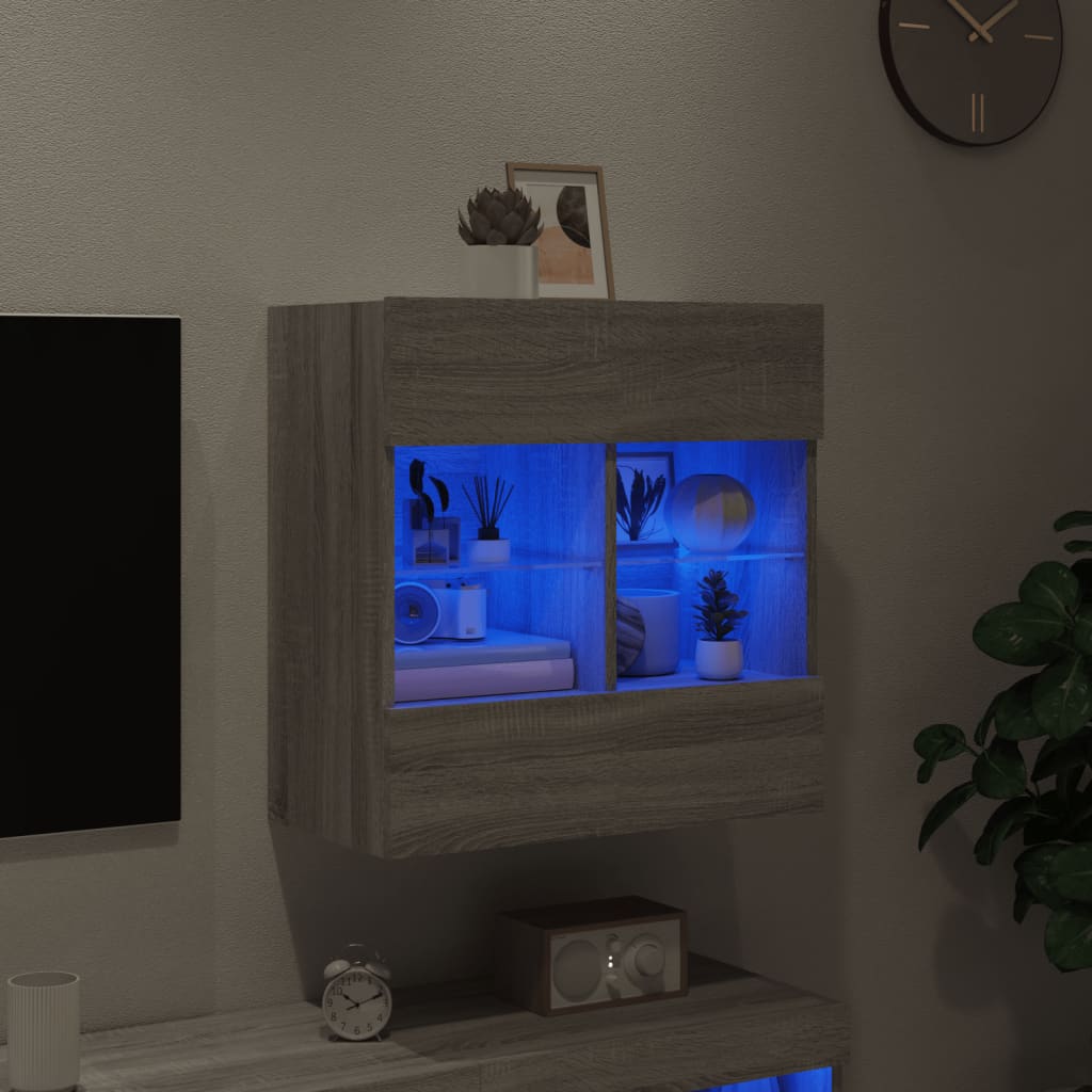 vidaXL TV-seinäkaappi LED-valoilla harmaa Sonoma 58,5x30x60,5 cm