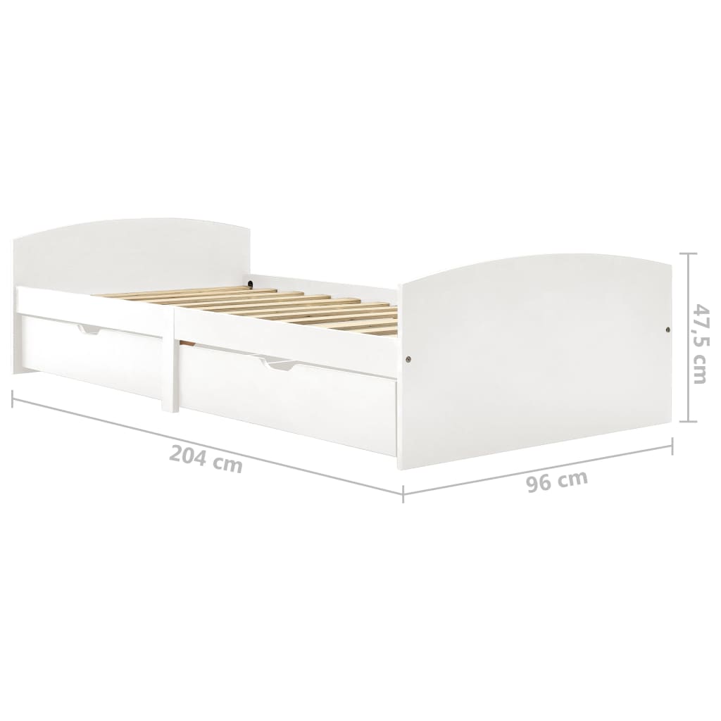 vidaXL Sängynrunko 2 vetolaatikolla valkoinen täysi mänty 90x200 cm
