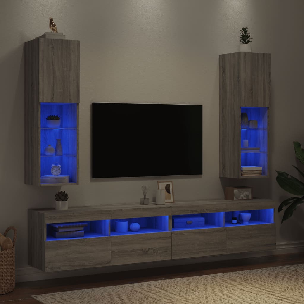 vidaXL TV-kaapit LED-valoilla 2 kpl harmaa Sonoma 30,5x30x102 cm