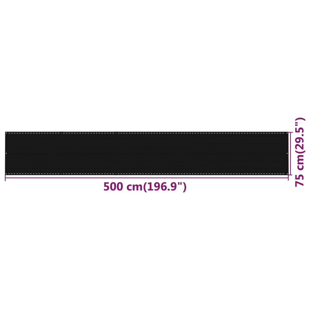 vidaXL Parvekkeen suoja musta 75x500 cm HDPE