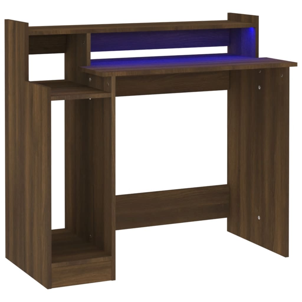 vidaXL Työpöytä LED-valoilla ruskea tammi 97x45x90 cm tekninen puu