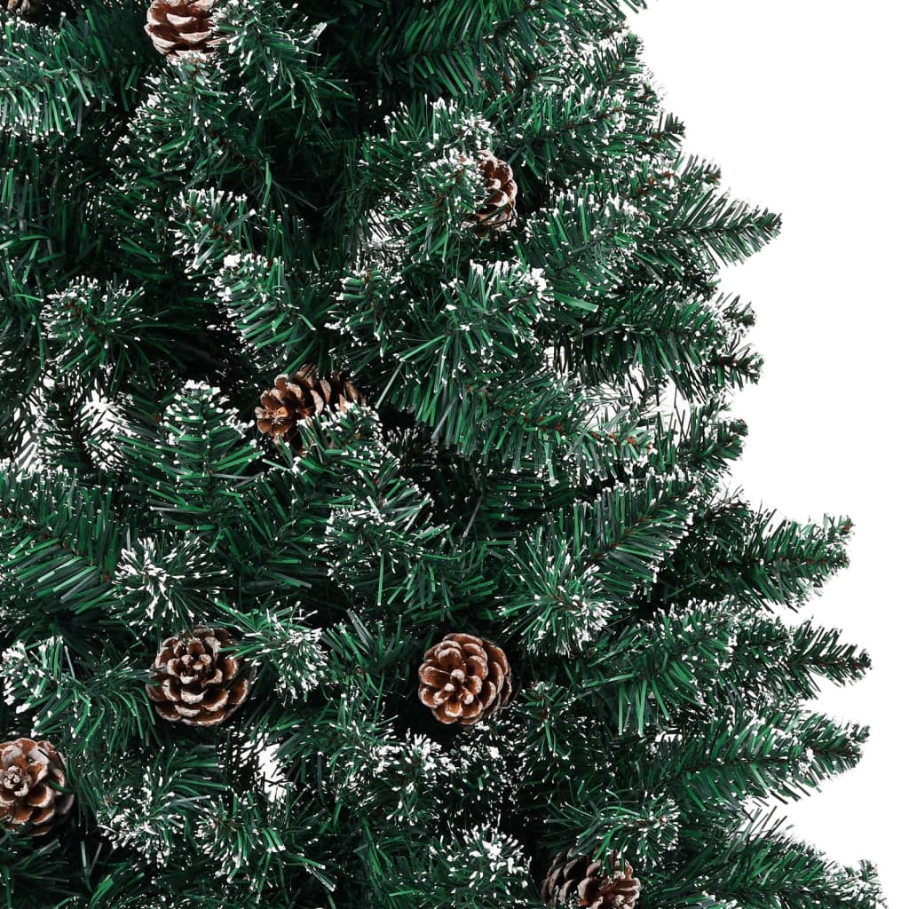 vidaXL Kapea joulukuusi palloilla esivalaistu vihreä 210 cm