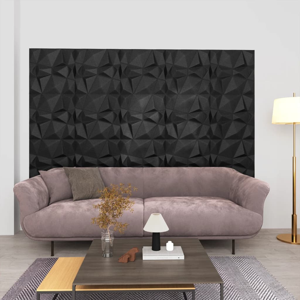 vidaXL 3D-seinäpaneelit 24 kpl 50x50 cm timantinmusta 6 m²