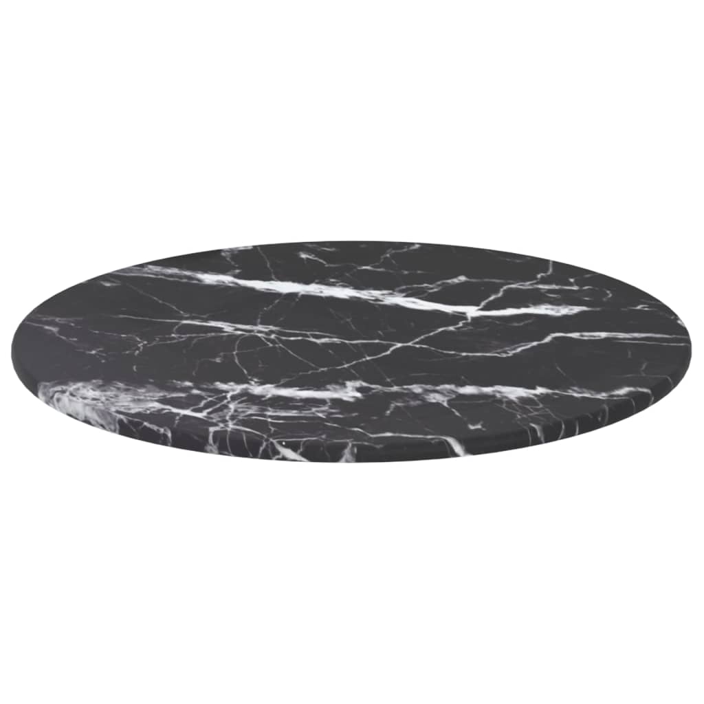 vidaXL Pöytälevy musta Ø30x0,8 cm karkaistu lasi marmorikuvio
