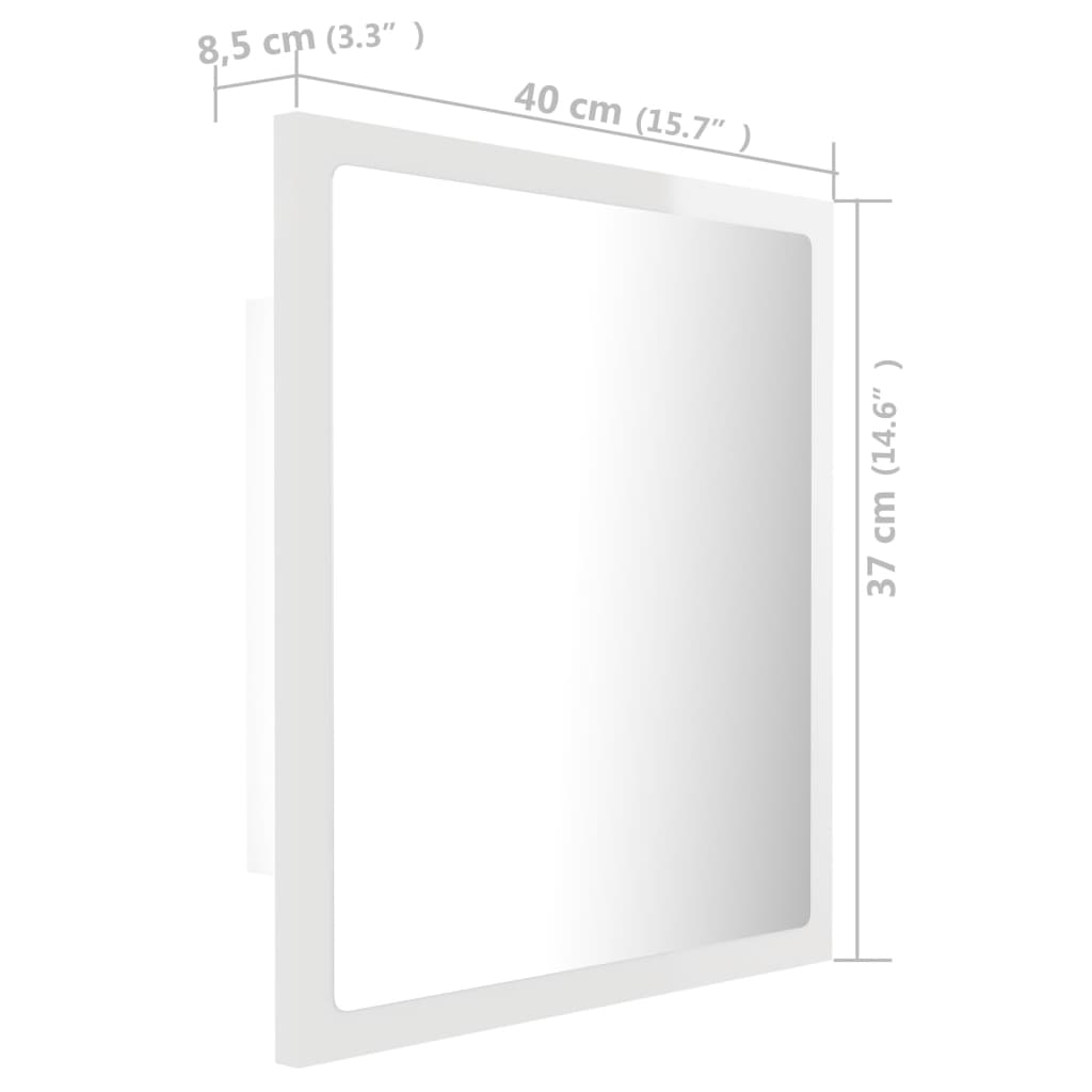 vidaXL LED-kylpyhuonepeili korkeakiilto valk. 40x8,5x37 cm akryyli