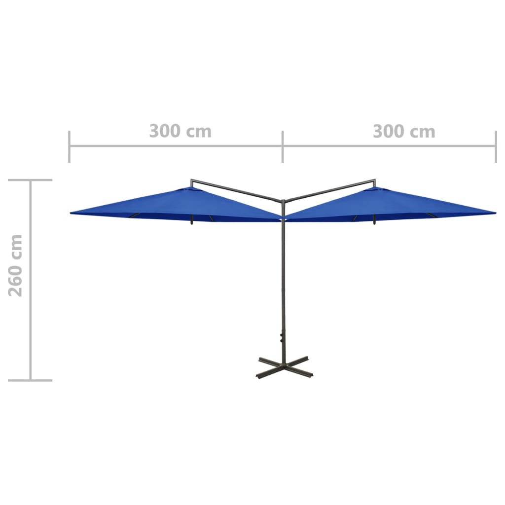 vidaXL Tupla-aurinkovarjo terästanko 600 cm taivaansininen