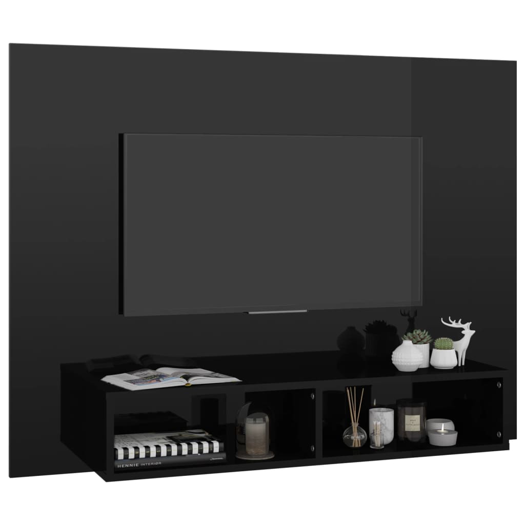 vidaXL TV-taso seinälle korkeakiilto musta 120x23,5x90 cm tekninen puu