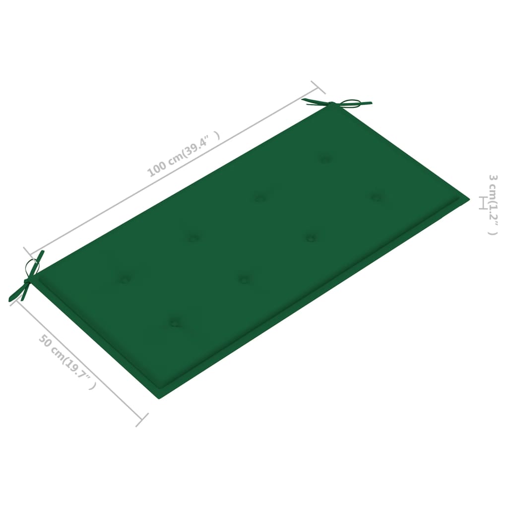 vidaXL Puutarhapenkki vihreä tyyny 112 cm täysi tiikki