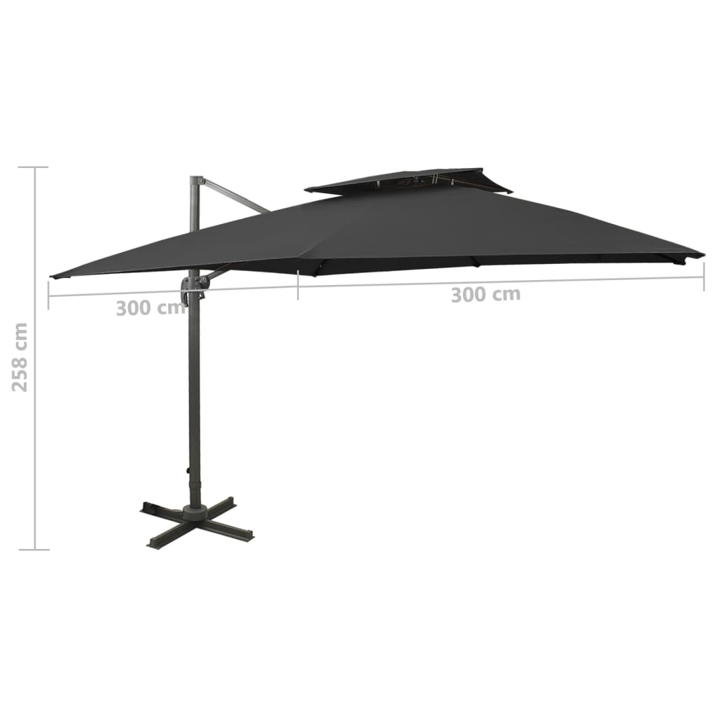 vidaXL Riippuva aurinkovarjo tuplakatolla musta 300x300 cm