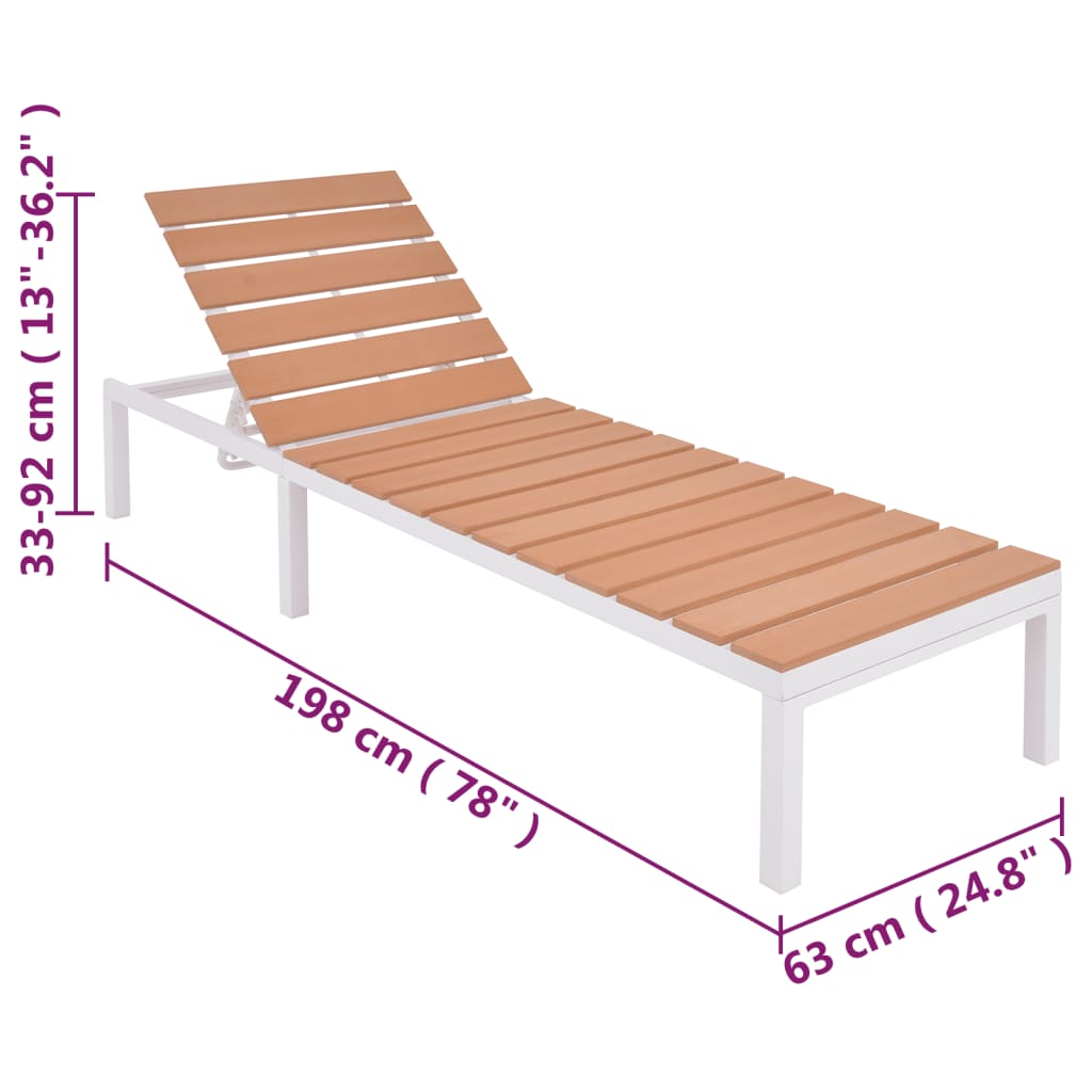 vidaXL Aurinkotuoli ja pieni pöytä alumiini WPC valkoinen ja ruskea