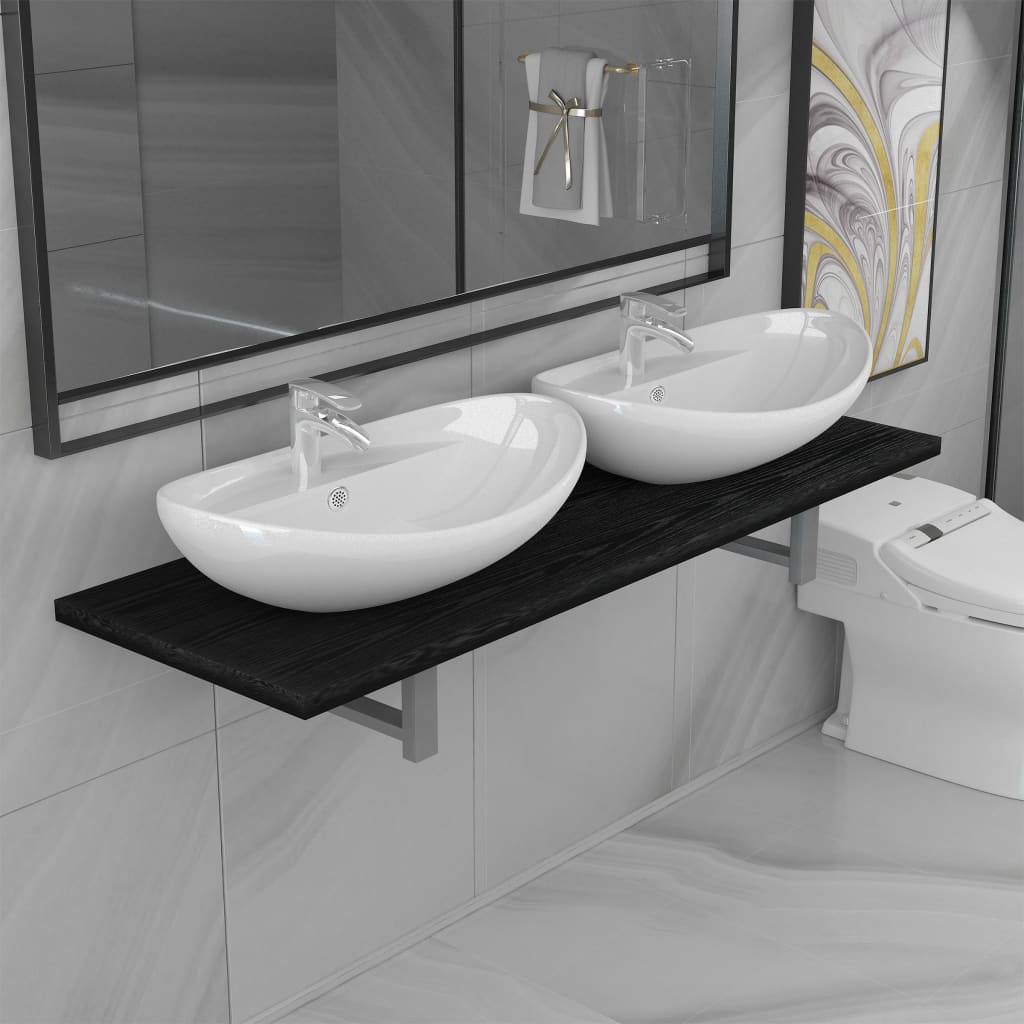 vidaXL Kolmiosainen kylpyhuoneen kalustesarja keraaminen musta