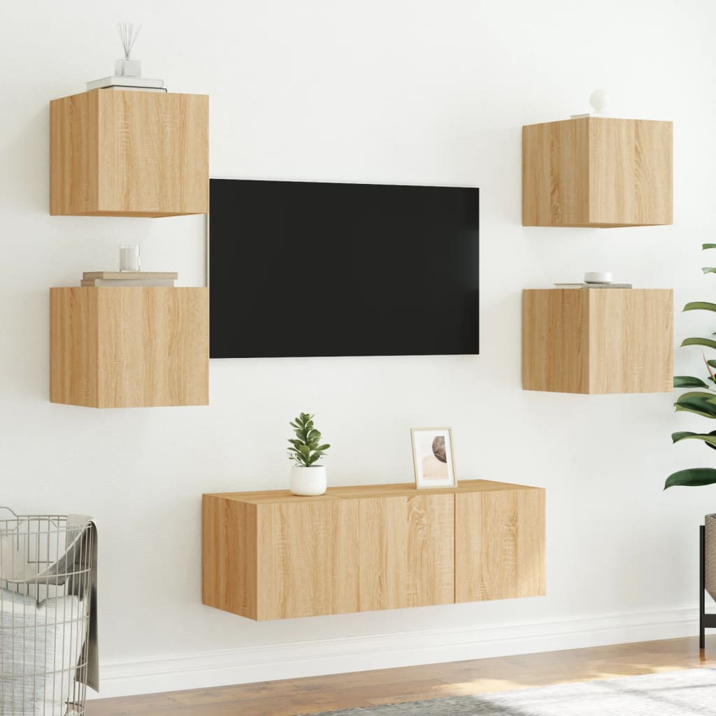 vidaXL TV-seinäkaappi LED-valoilla Sonoma-tammi 30,5x35x30 cm