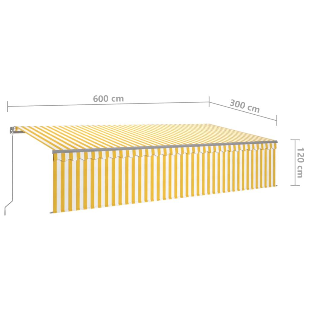 vidaXL Käsin sisäänkelattava markiisi verhoilla 6x3 m keltavalkoinen