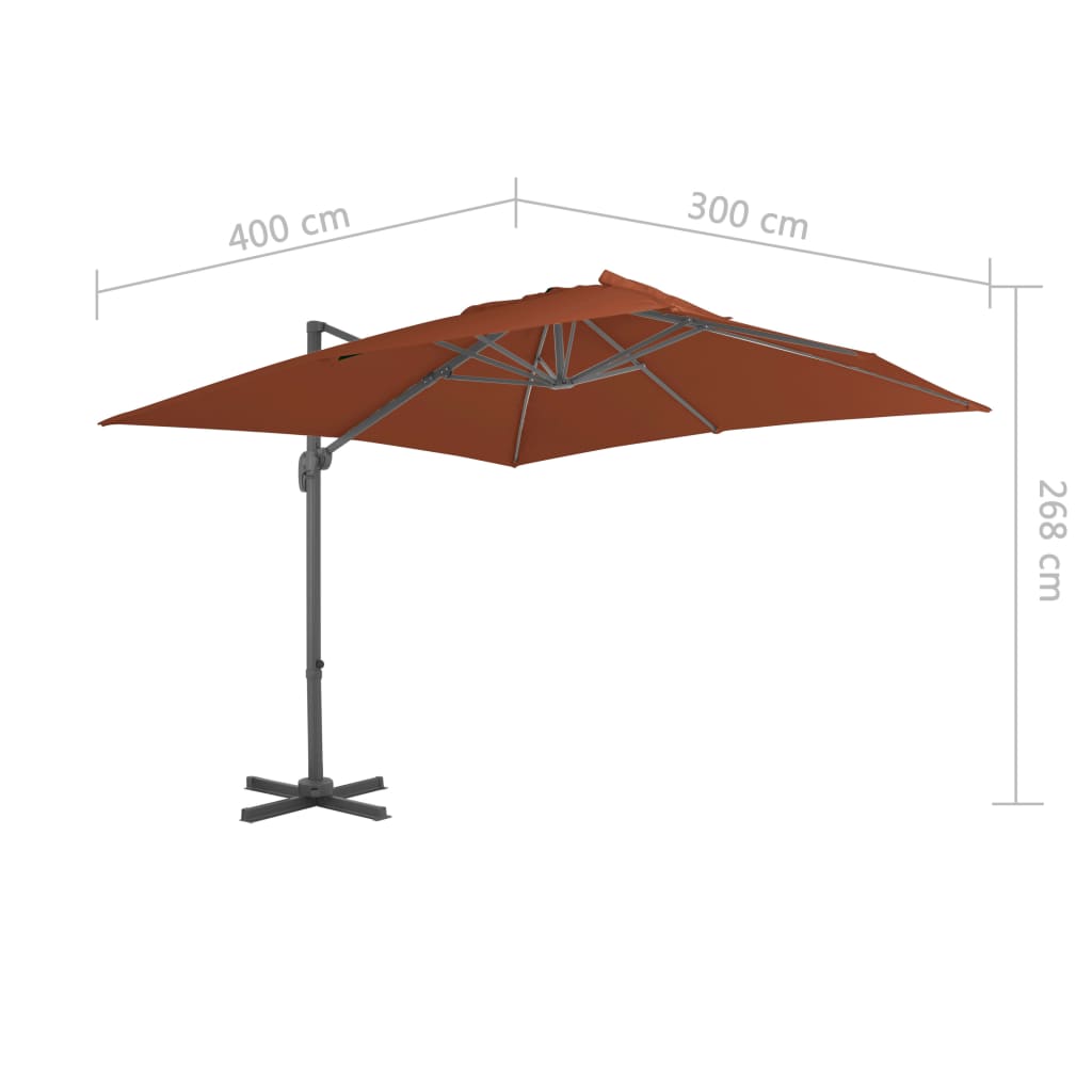vidaXL Riippuva aurinkovarjo alumiinipylväällä terrakotta 400x300 cm