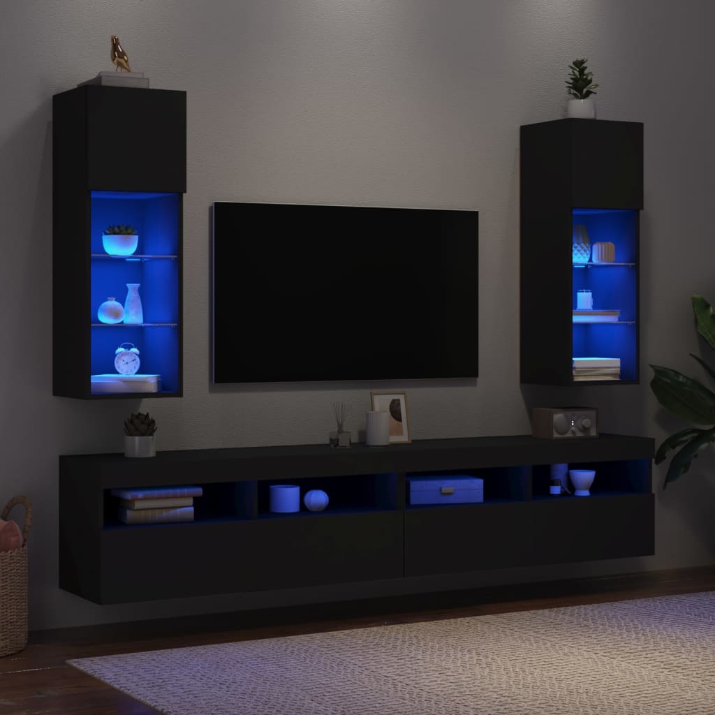 vidaXL TV-kaapit LED-valoilla 2 kpl musta 30,5x30x90 cm