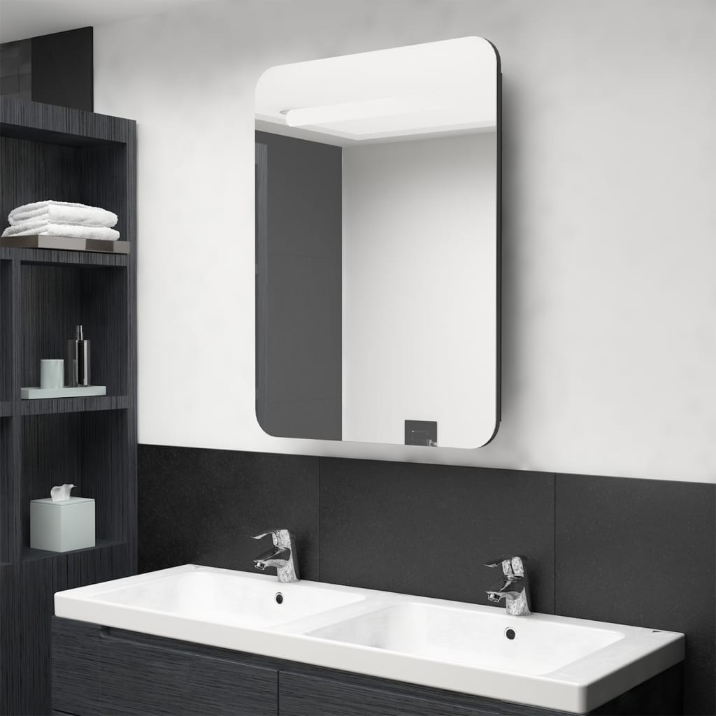 vidaXL LED kylpyhuoneen peilikaappi kiiltävä musta 60x11x80 cm