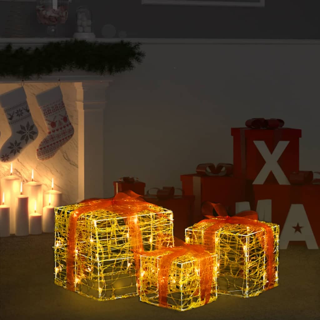 vidaXL Koristeelliset joululahjalaatikot 3kpl akryyli lämmin valkoinen