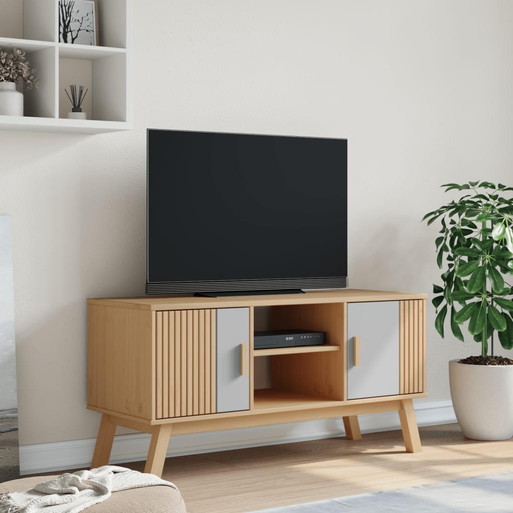 vidaXL TV-taso OLDEN harmaa ja ruskea 114x43x57 cm täysi mänty