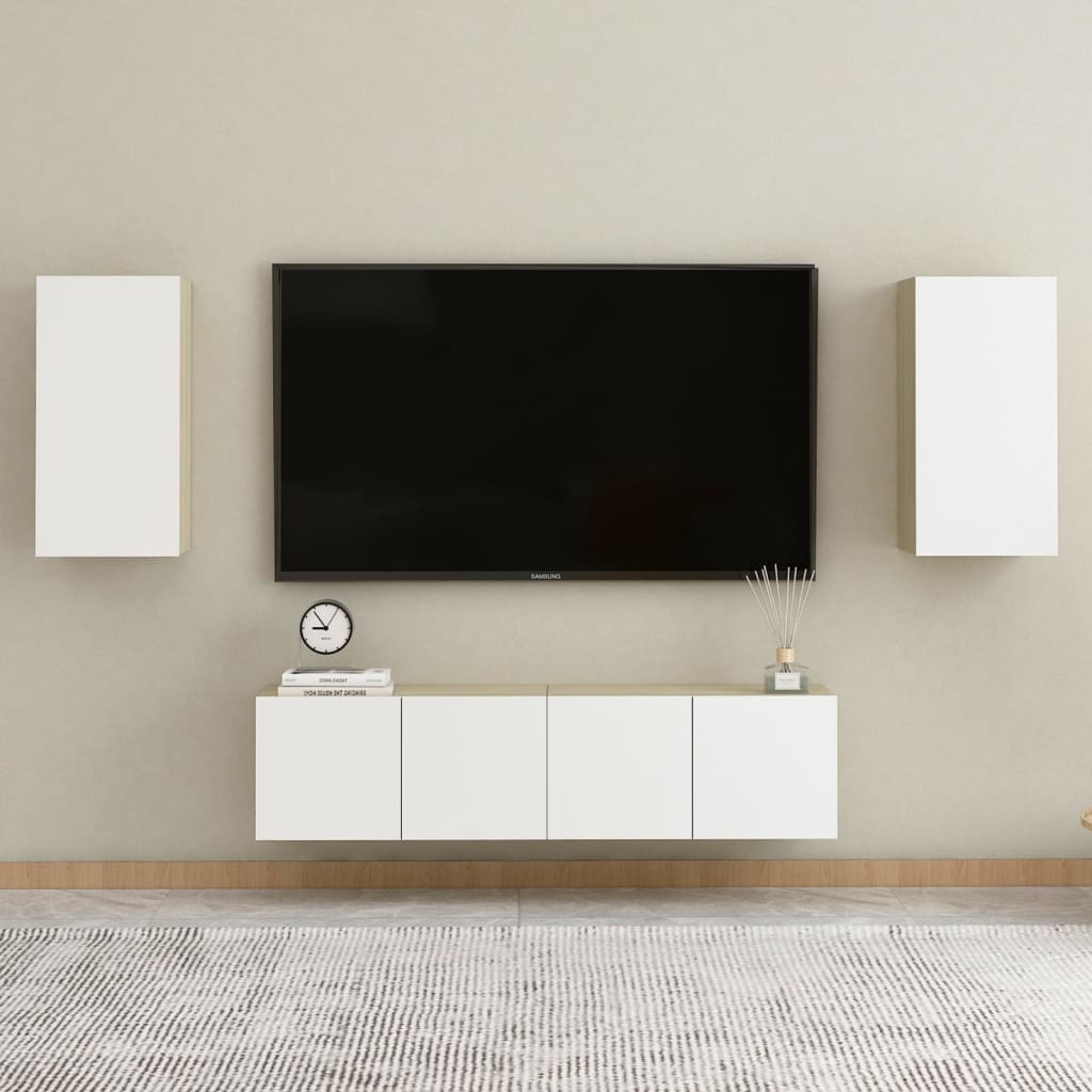 vidaXL TV-taso valkoinen ja Sonoma-tammi 30,5x30x60 cm lastulevy