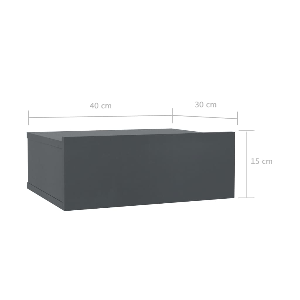 vidaXL Kelluva yöpöytä harmaa 40x30x15 cm lastulevy