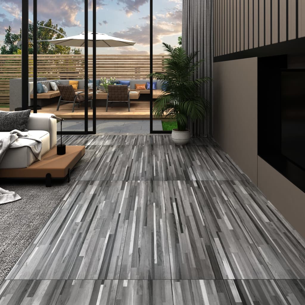 vidaXL Itsekiinnittyvät PVC-lattialankut 2,51 m² 2mm harmaaraidallinen