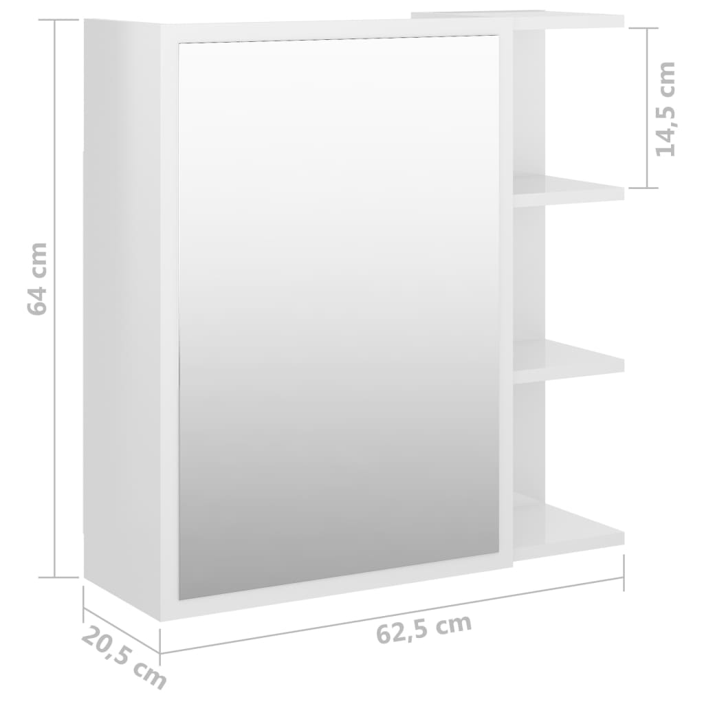 vidaXL Kylpyhuoneen peilikaappi valkoinen 62,5x20,5x64 cm tekninen puu