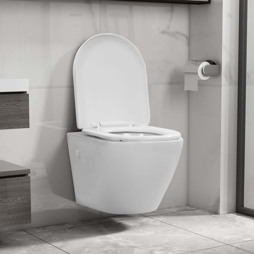 vidaXL Seinäkiinnitettävä WC ei huuhtelurengasta keraaminen valkoinen