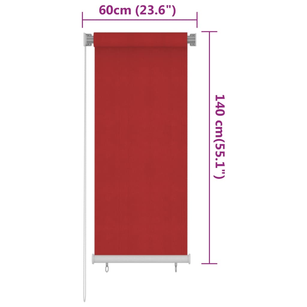 vidaXL Rullaverho ulkotiloihin 60x140 cm punainen HDPE