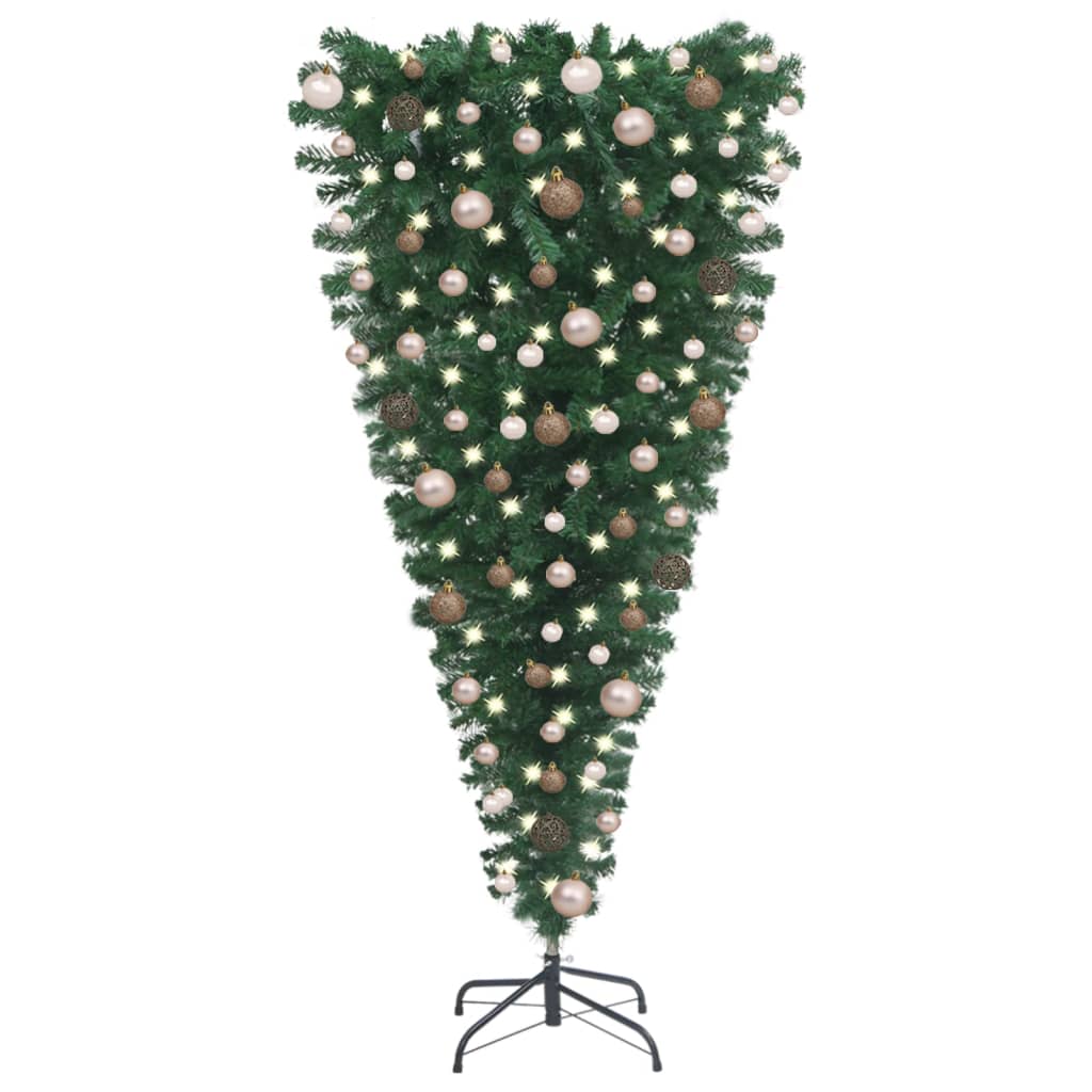 vidaXL Tekojoulukuusi ylösalaisin palloilla esivalaistu vihreä 210 cm